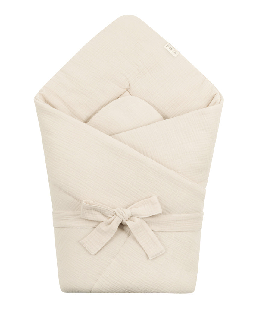 Swaddle wrap muslin blanket with bow natural