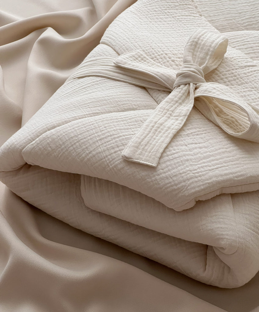 Swaddle wrap muslin blanket with bow vanilla